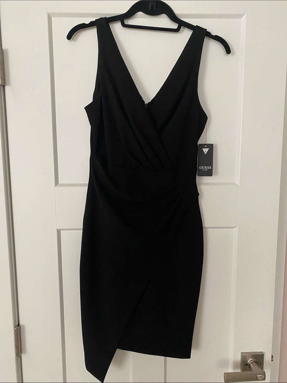 GUESS Black One-Shoulder Asymmetric Sheath Dress